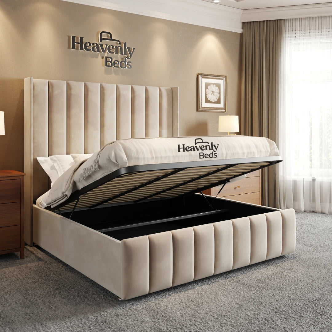 Larch Wingback Storage Bed Frame - Heavenlybeds