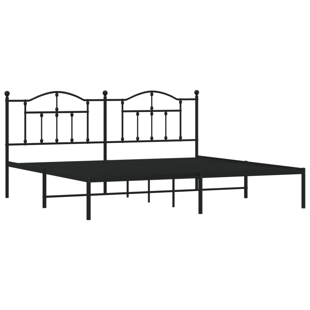 Metal Bed Frame without Mattress with Headboard Black 200x200cm - Heavenlybeds
