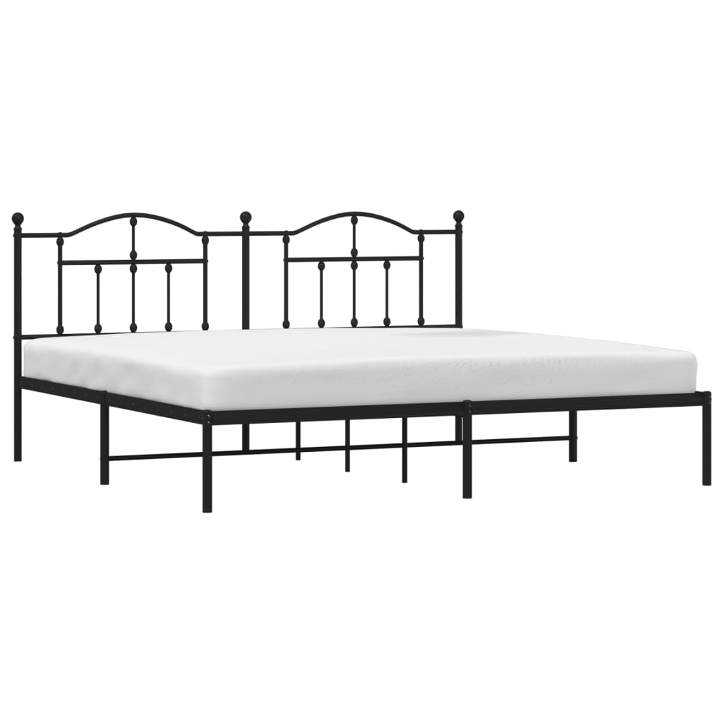 Metal Bed Frame without Mattress with Headboard Black 200x200cm - Heavenlybeds