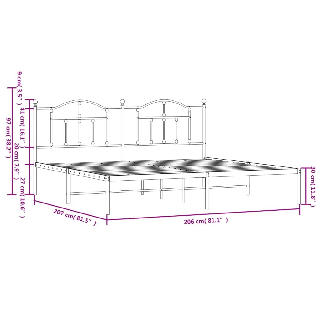 Metal Bed Frame without Mattress with Headboard Black 200x200cm - Heavenlybeds