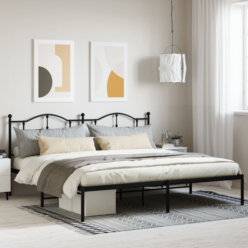 Metal Bed Frame without Mattress with Headboard Black 200x200cm - Heavenlybeds
