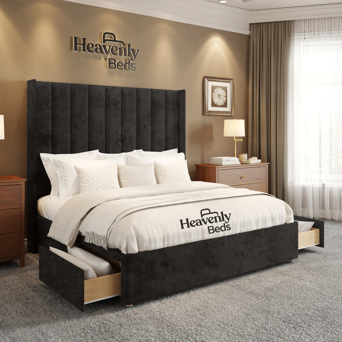 Anya Wingback Divan Bed With Drawer Storage - Heavenlybeds