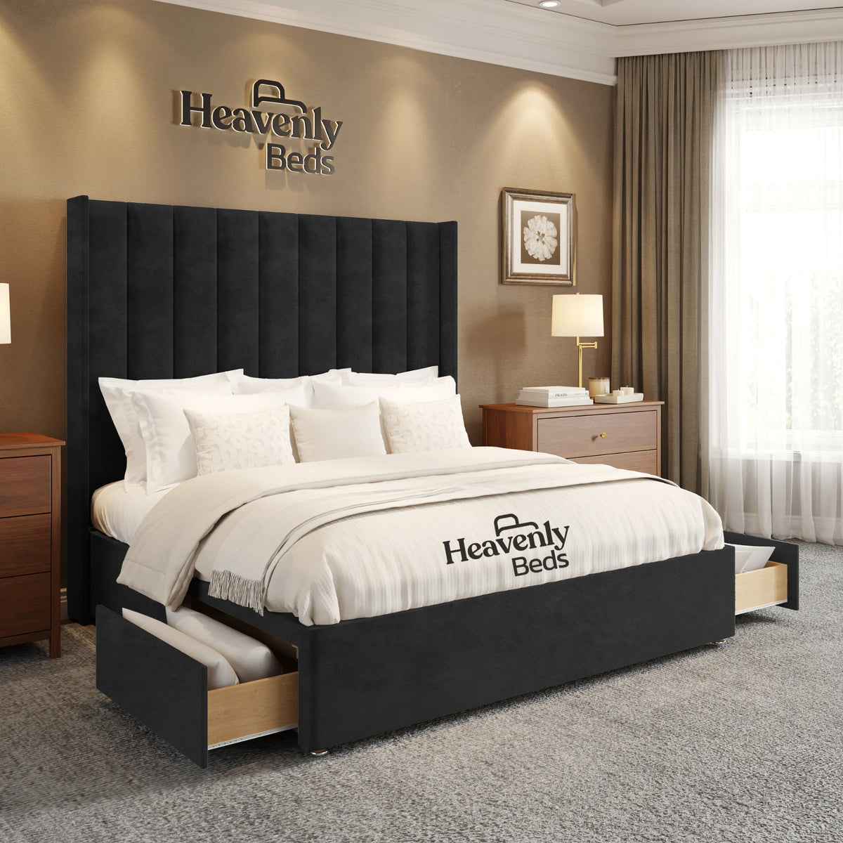 Anya Wingback Divan Bed With Drawer Storage - Heavenlybeds