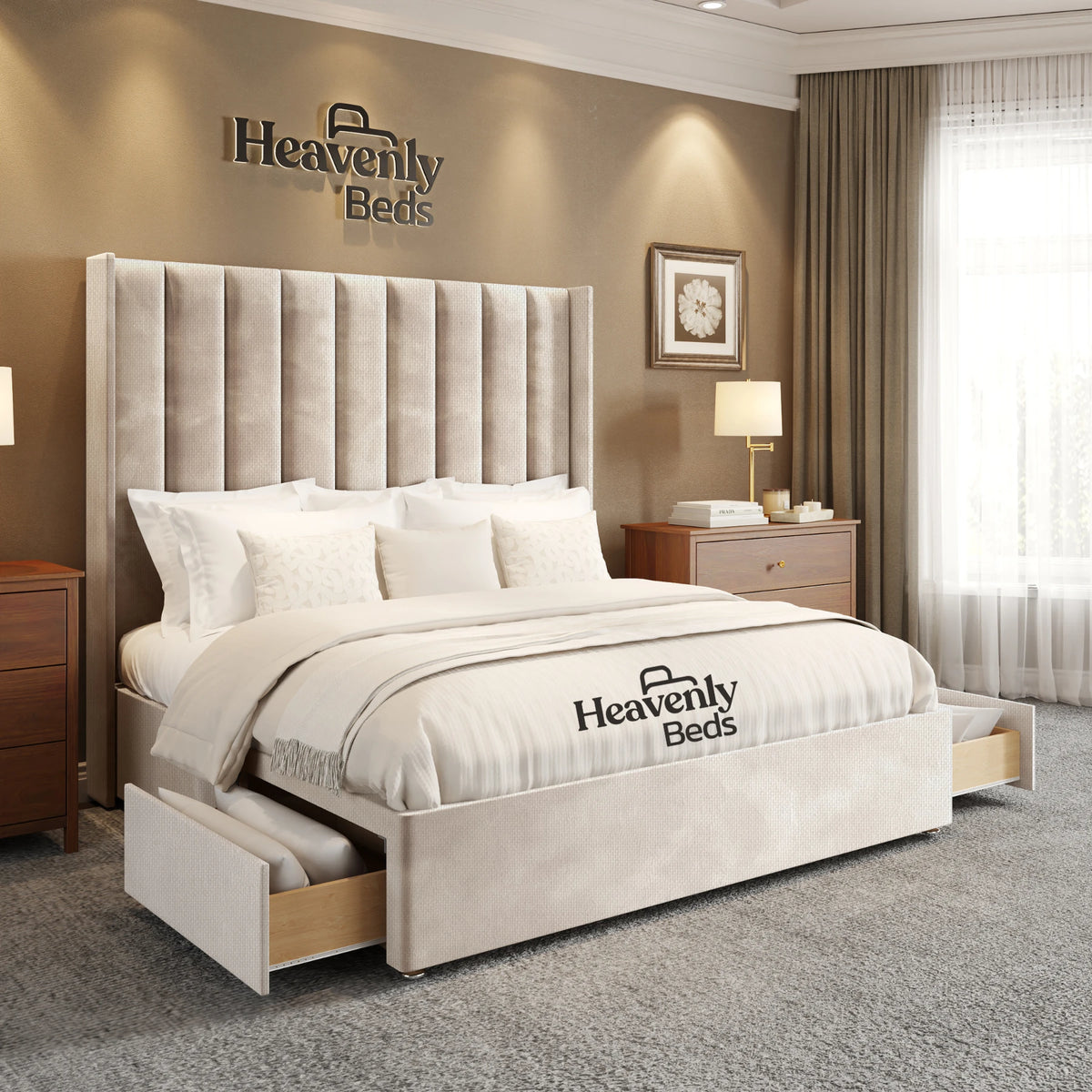 Anya Wingback Divan Bed With Drawer Storage - Heavenlybeds