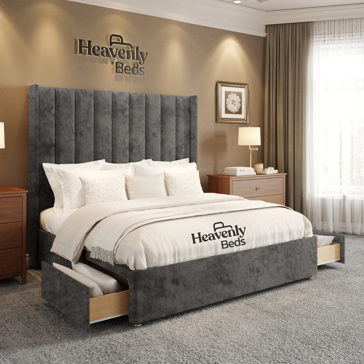 Anya Wingback Divan Bed With Drawer Storage - Heavenlybeds