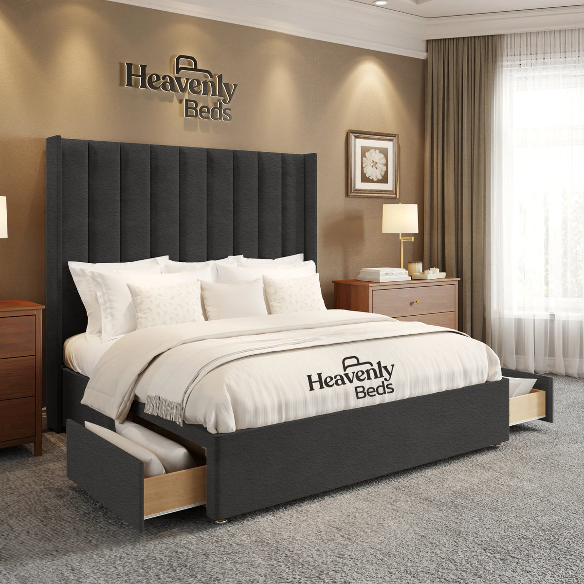 Anya Wingback Divan Bed With Drawer Storage - Heavenlybeds