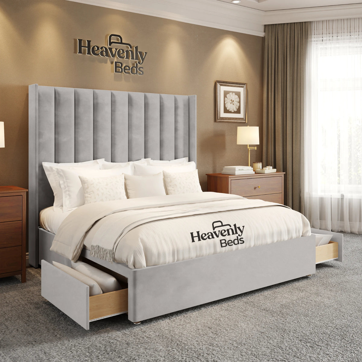 Anya Wingback Divan Bed With Drawer Storage - Heavenlybeds