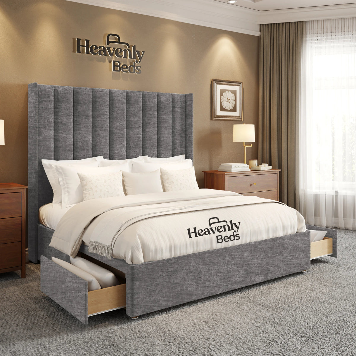 Anya Wingback Divan Bed With Drawer Storage - Heavenlybeds