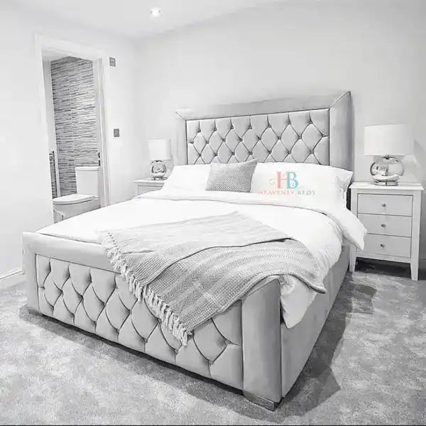 Bedframe in silver plush velvet - 54" High Headboard