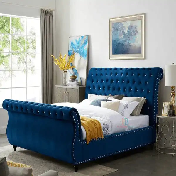 Carson Chesterfield Sleigh Swan Bed Frame - Heavenlybeds