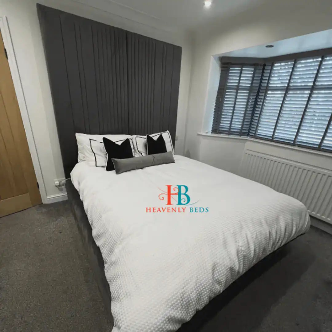 Gabs Georgee Tall Panel Pleated Bed Frame in Grey Plush Velvet