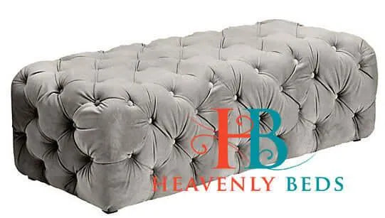 Chesterfield Pouffe Footstool in silver plush