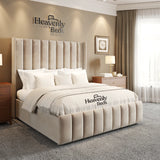 Larch Wingback Storage Bed Frame - Cream Plush Velvet