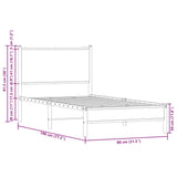 Metal Bed Frame without Mattress Sonoma Oak 75x190 cm Small Single