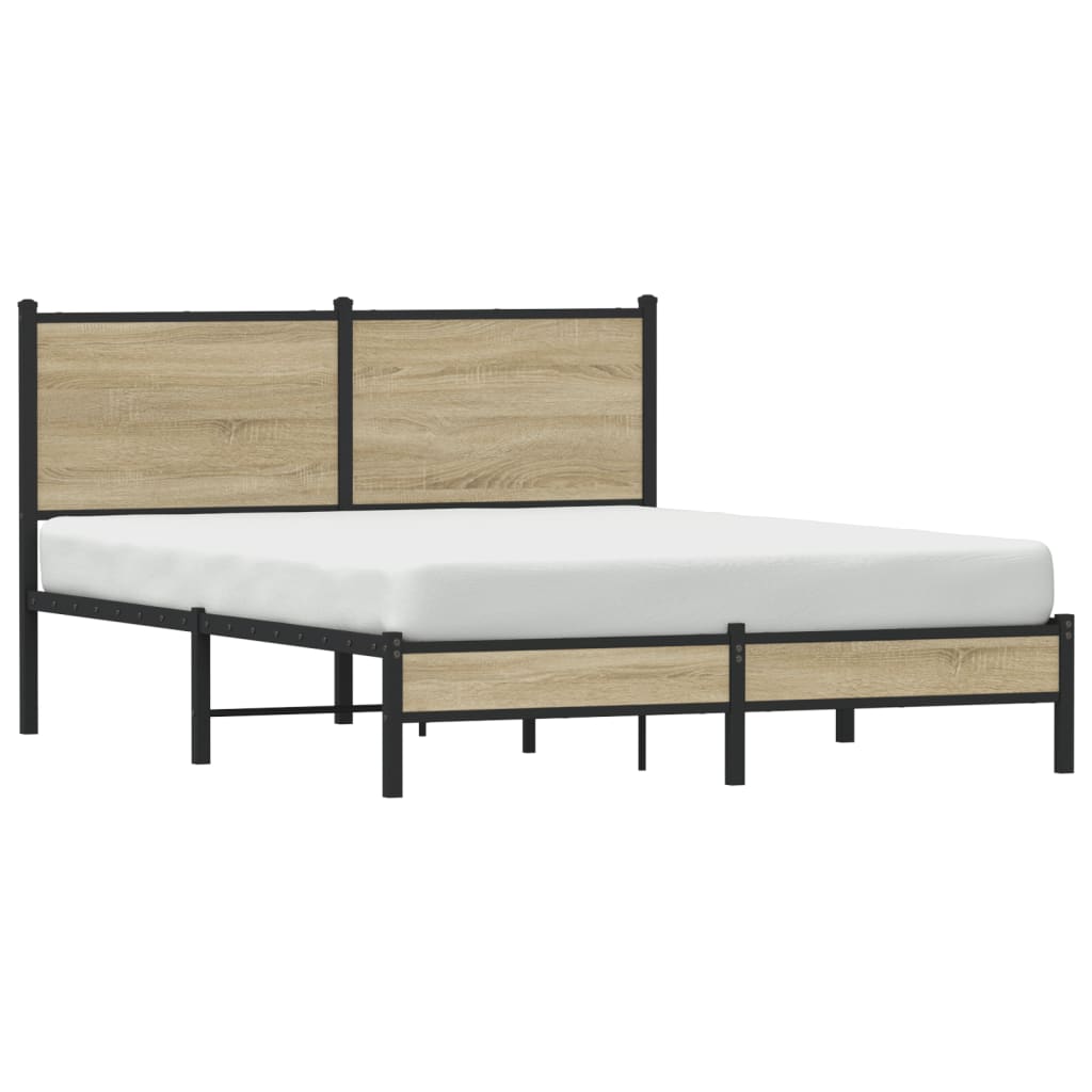 Metal Bed Frame without Mattress Sonoma Oak 137x190 cm