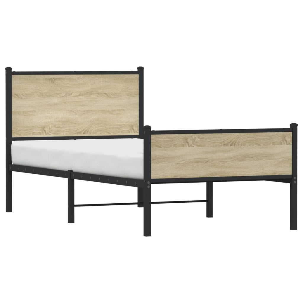 Metal Bed Frame without Mattress Sonoma Oak 90x200 cm