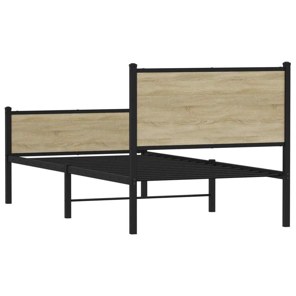 Metal Bed Frame without Mattress Sonoma Oak 90x200 cm