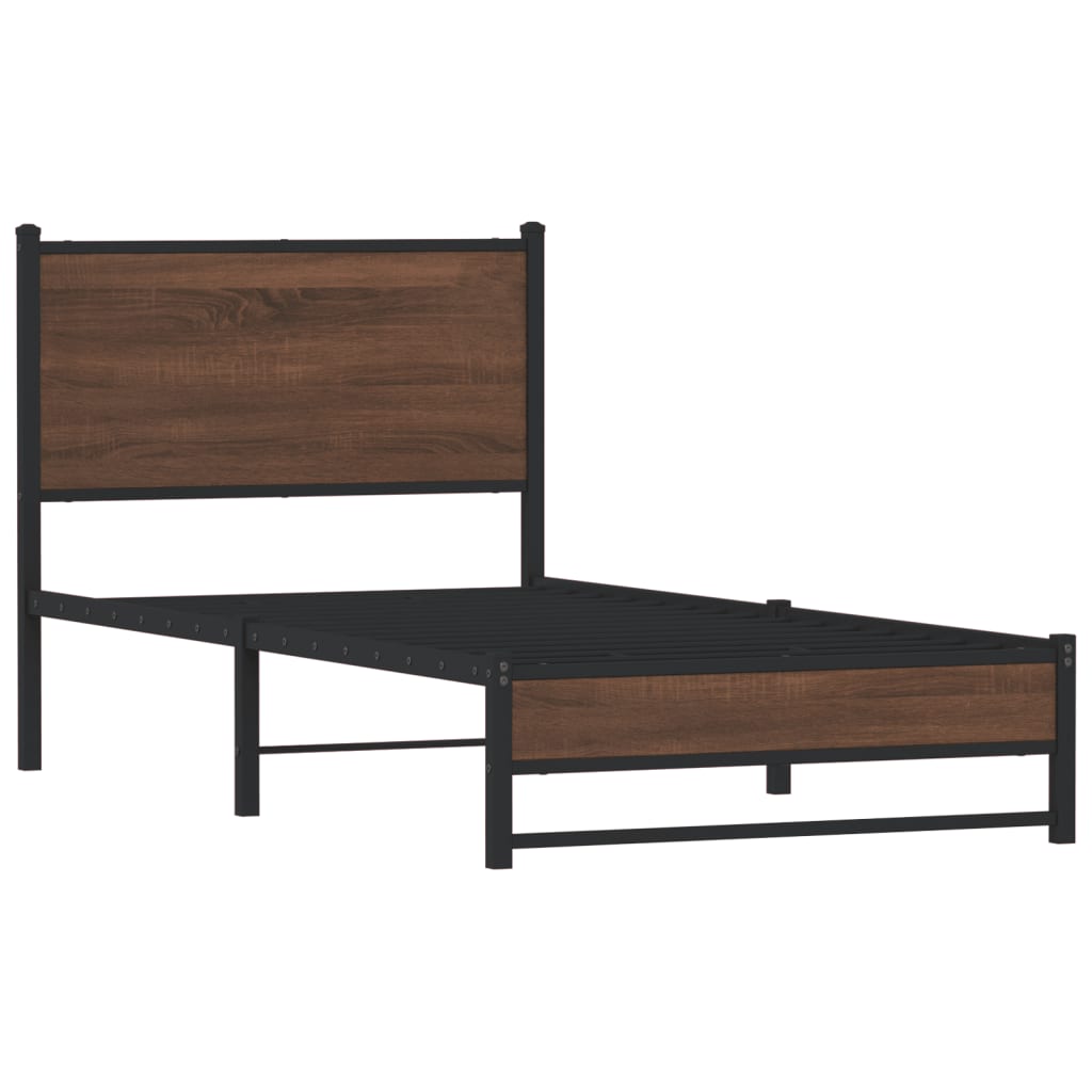 Metal Bed Frame without Mattress Brown Oak 75x190 cm Small Single