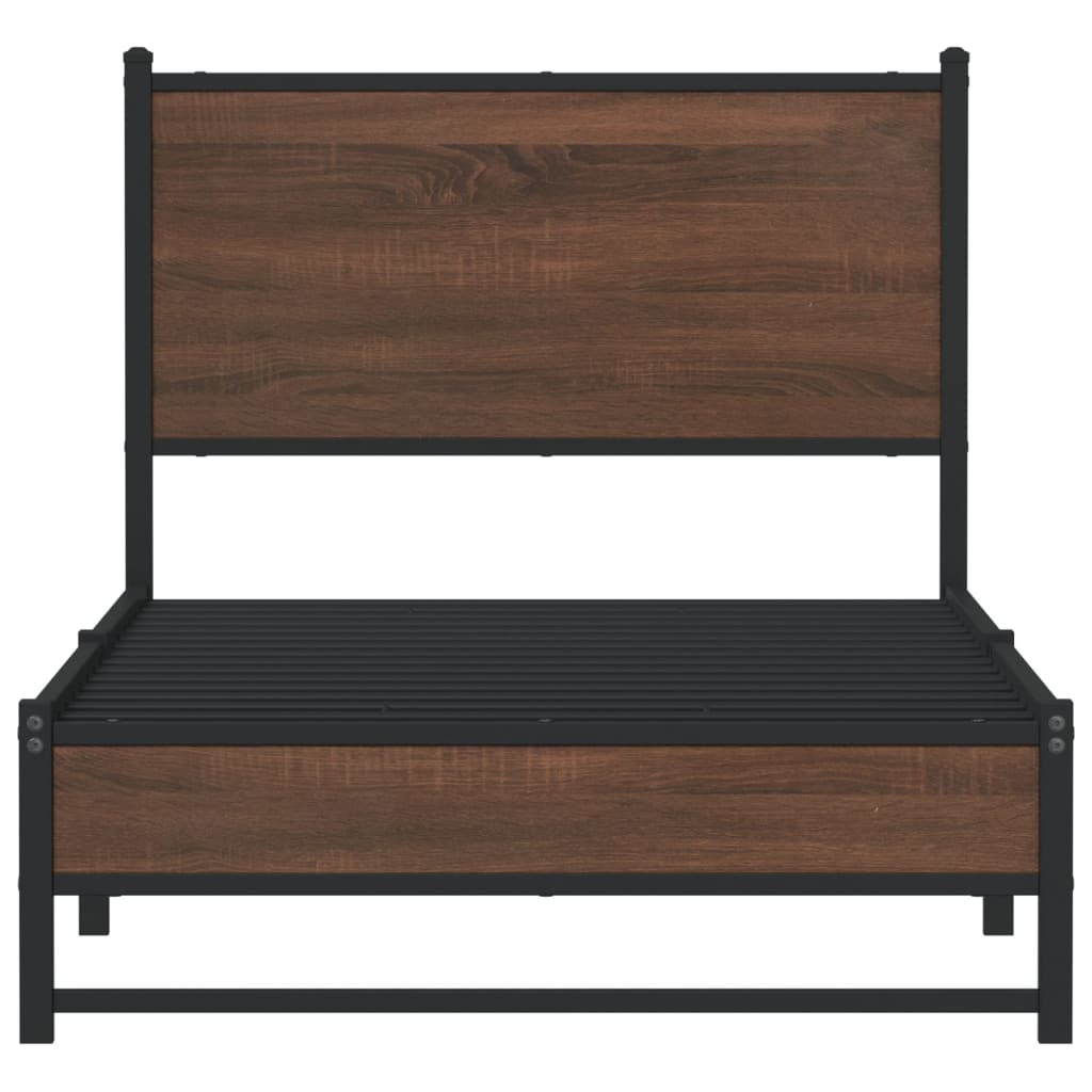 Metal Bed Frame without Mattress Brown Oak 75x190 cm Small Single