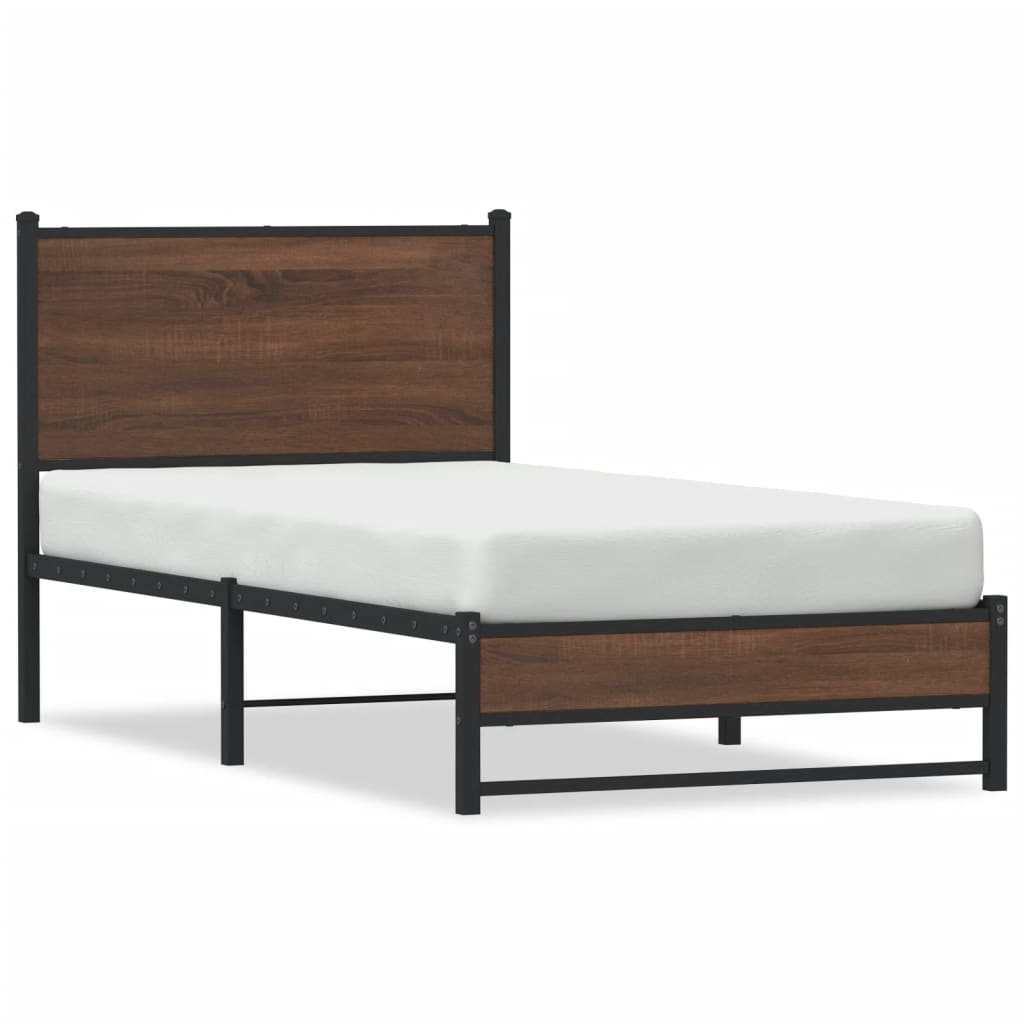 Metal Bed Frame without Mattress Brown Oak 90x200 cm