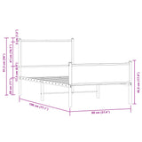 Metal Bed Frame without Mattress Brown Oak 75x190 cm Small Single