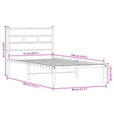 Metal Bed Frame without Mattress Sonoma Oak 75x190 cm Small Single