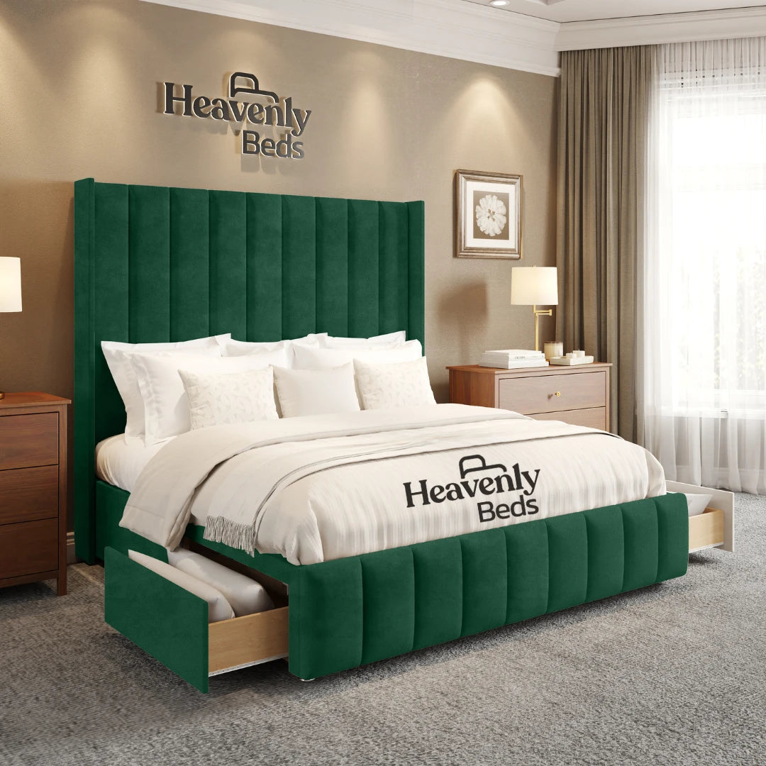 Aero Wingback Divan Bed With Drawer Storage - Heavenlybeds