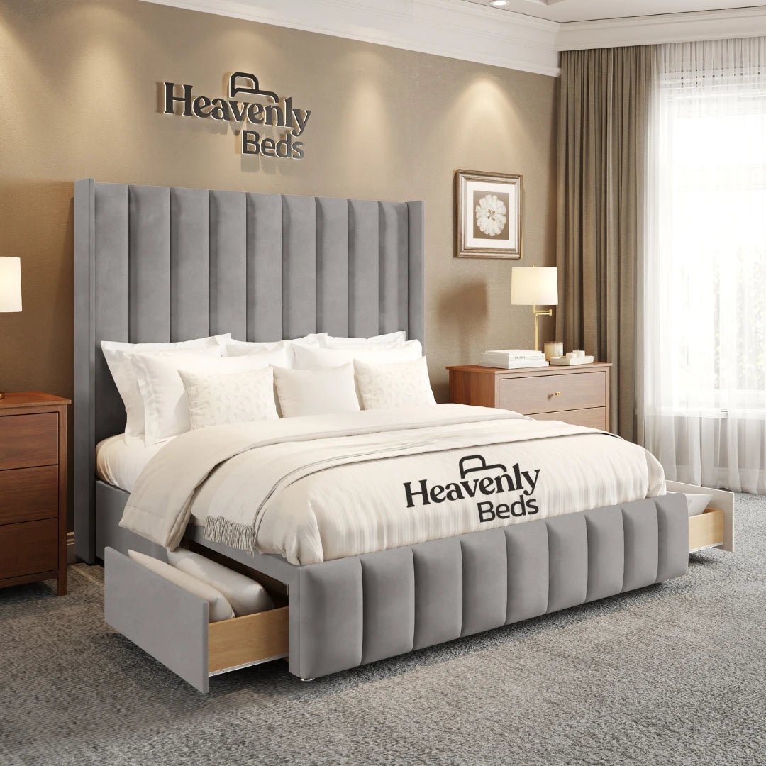 Aero Wingback Divan Bed With Drawer Storage - Heavenlybeds