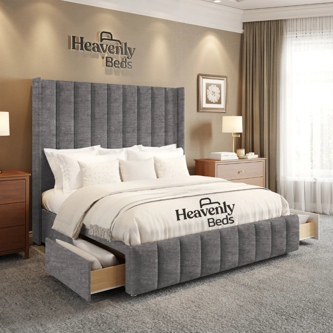 Aero Wingback Divan Bed With Drawer Storage - Heavenlybeds