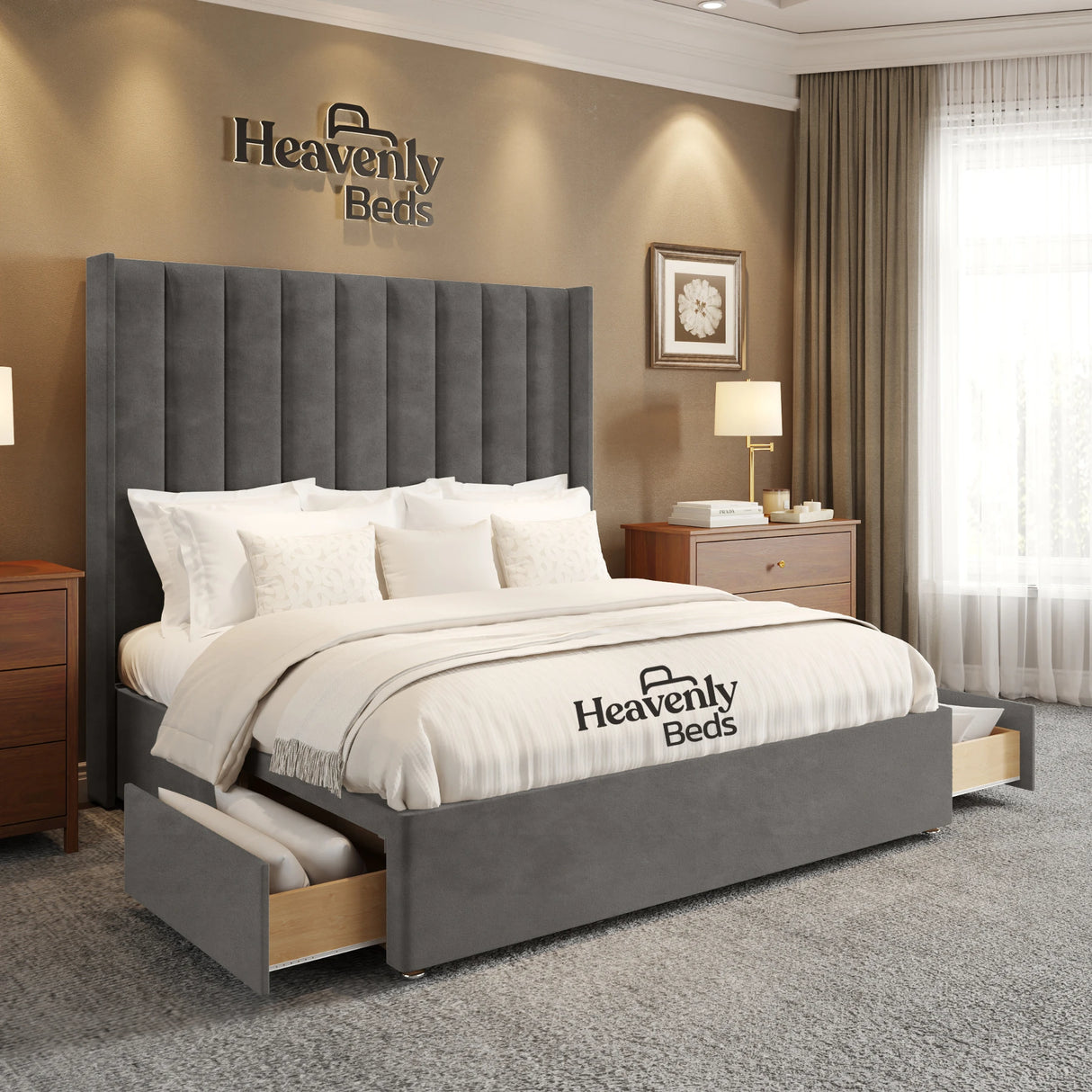 Anya Wingback Divan Bed With Drawer Storage - Heavenlybeds