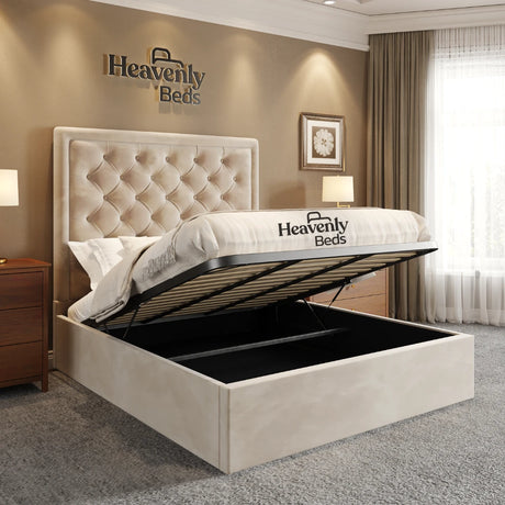Caspian Upholstered Storage Bed Frame with metal gas lift