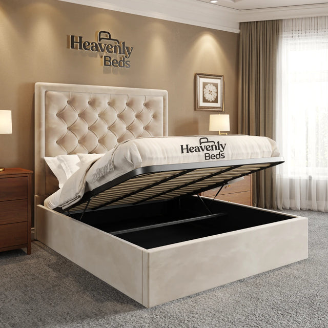 Caspian Upholstered Storage Bed Frame with metal gas lift