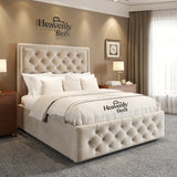 Devon Upholstered Storage Bed Frame - Cream Plush Velvet