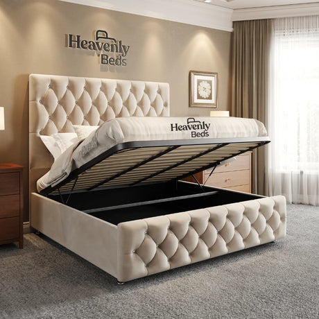 Fern Upholstered Storage Bed Frame - Metal Gas Lift