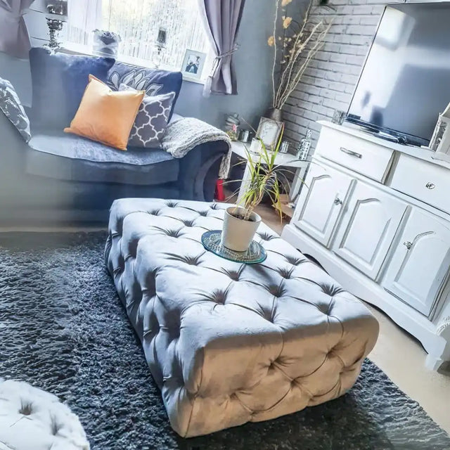 Lea Footstool Finished in Crushed Velvet or Luxury Chenille - Heavenlybeds