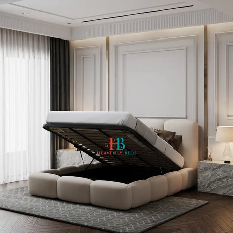 Kingsize bubble bed frame with metal gas lift / ottoman storage by Heavenlybeds