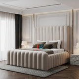 Upholstered king size bed frame with high headboard made by Heavenlybeds