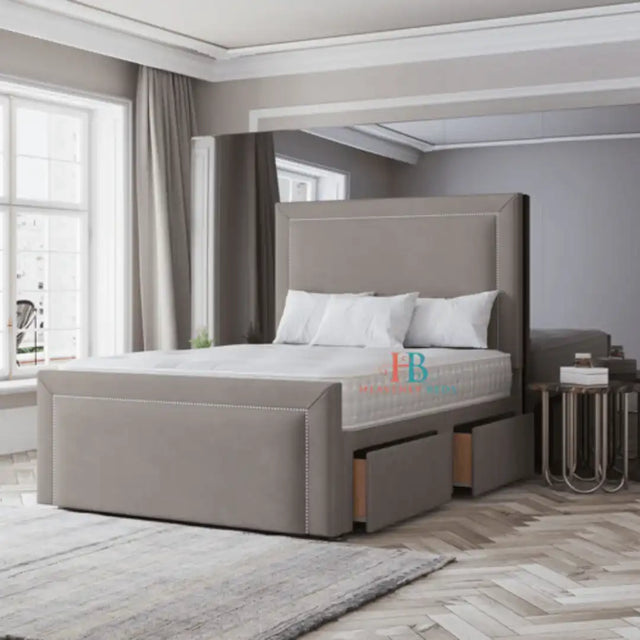 Divan Bed in cream plush velvet with Storage Options 