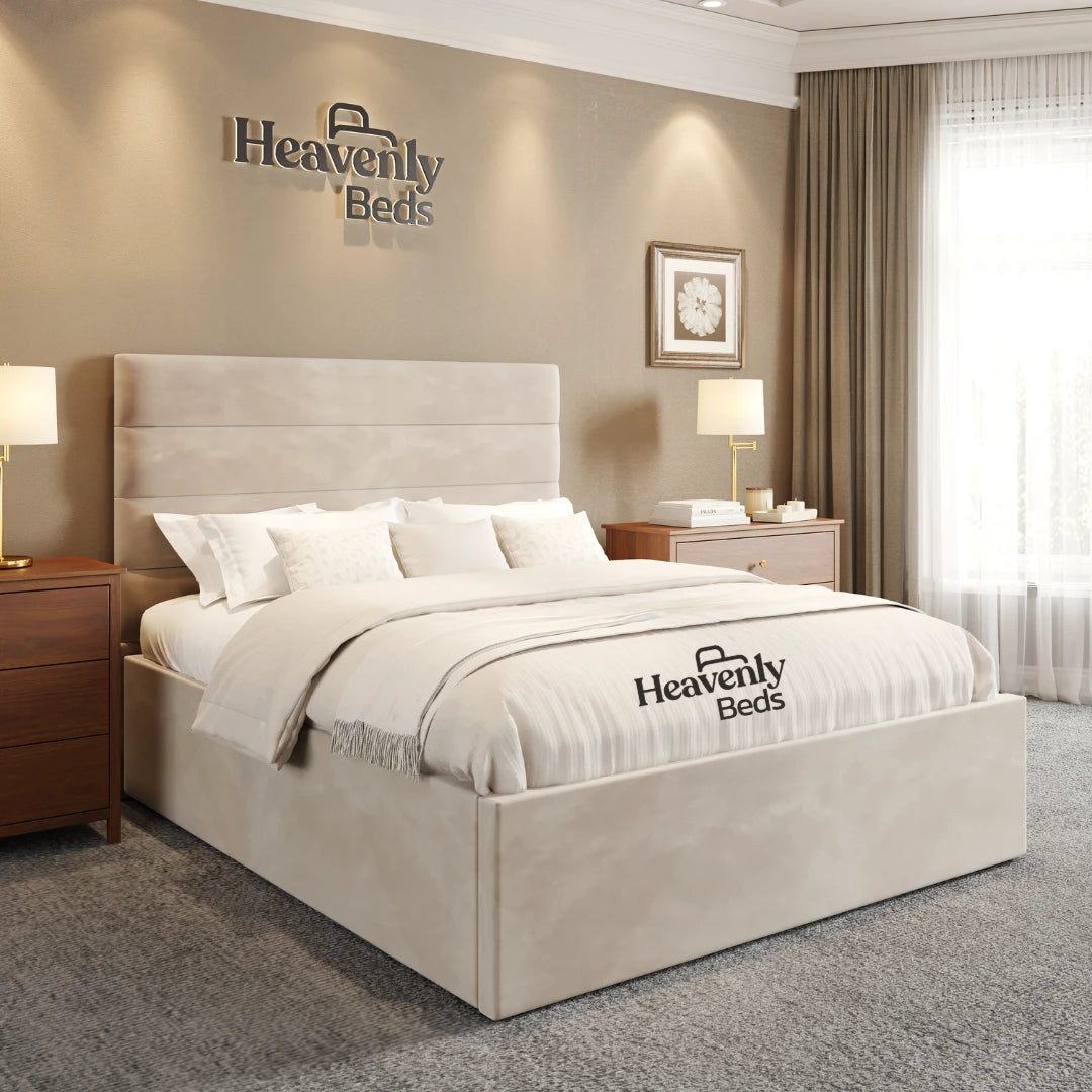 Juno Upholstered Storage Bed Frame - Cream Plush Velvet