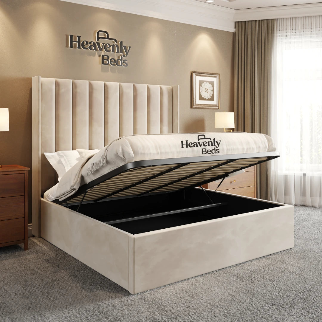 Malvern Wingback Ottoman Storage Bed with metal gas lift