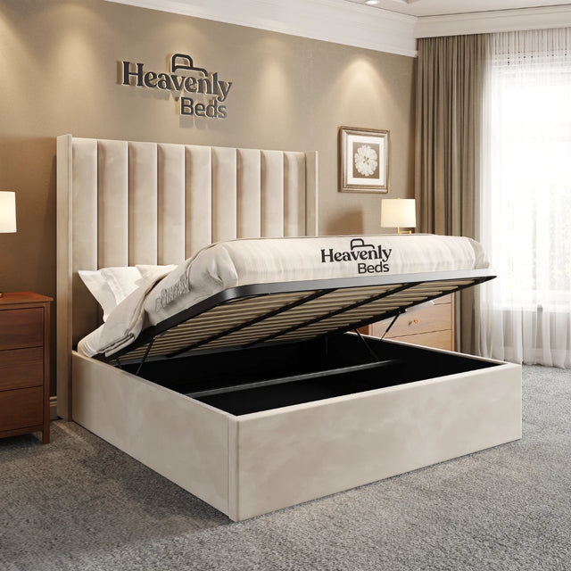 Malvern Wingback Ottoman Storage Bed with metal gas lift