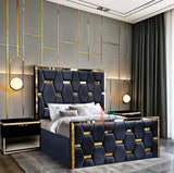 Deluxe Slate Plush Mirror Bed Frame with Gas Lift – Gold Trim Finish