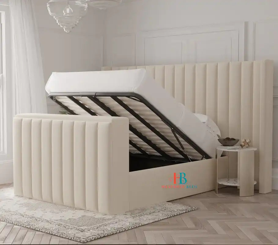 Rita Oversized Headboard TV Storage Bed Frame - Heavenlybeds