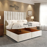 Wingback Divan Ottoman Bed Frame - High Headboard in cream plush velvet