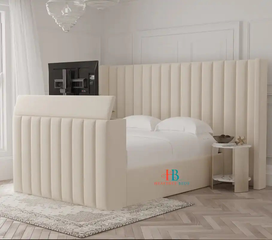 Rita Oversized Headboard TV Storage Bed Frame - Heavenlybeds