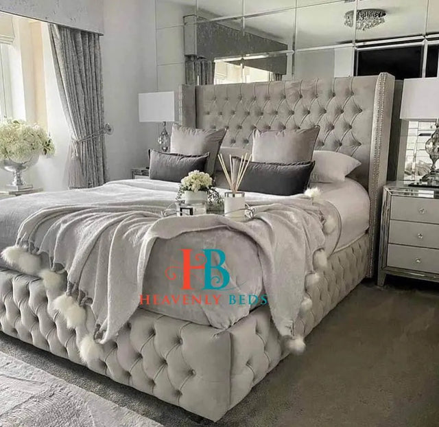 Milly Grandeur Upholstered Wingback Bed Frame - USA - Heavenlybeds